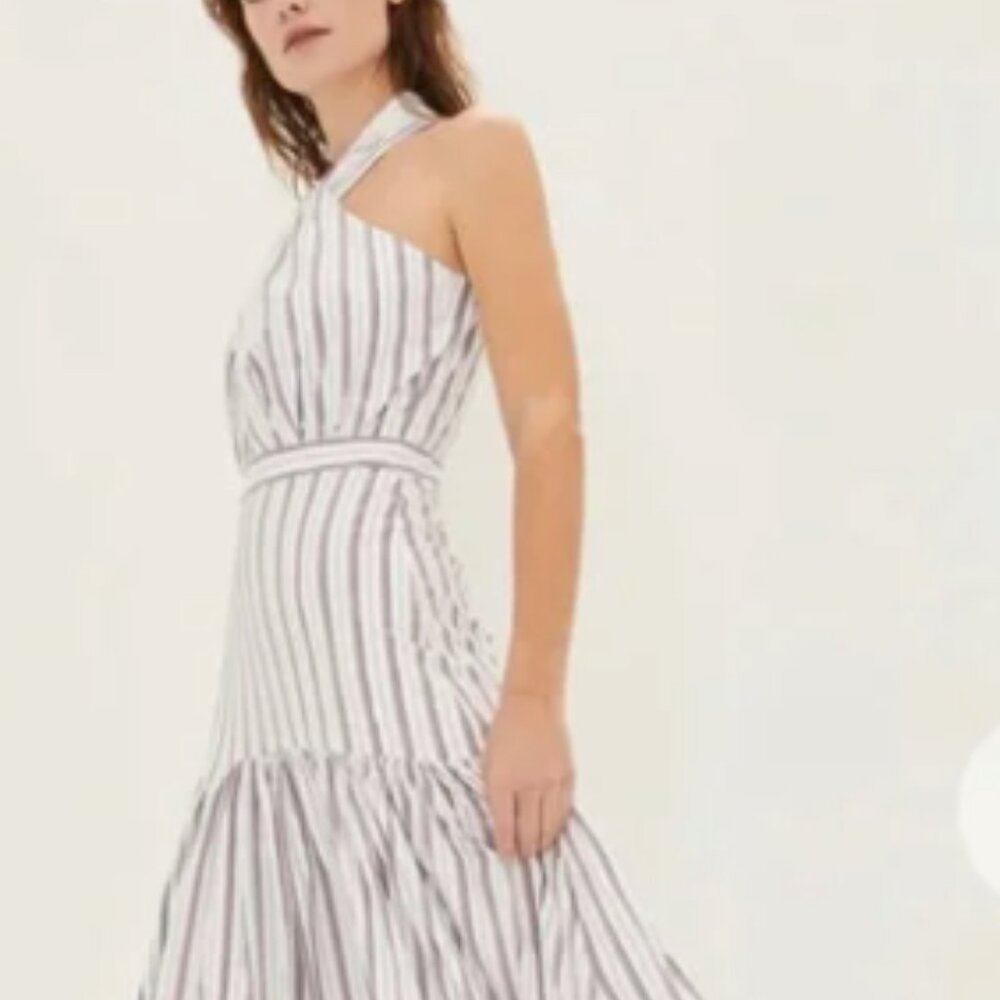 Veronica Beard Radley Striped Halter Poplin Midi Dress Size 4
